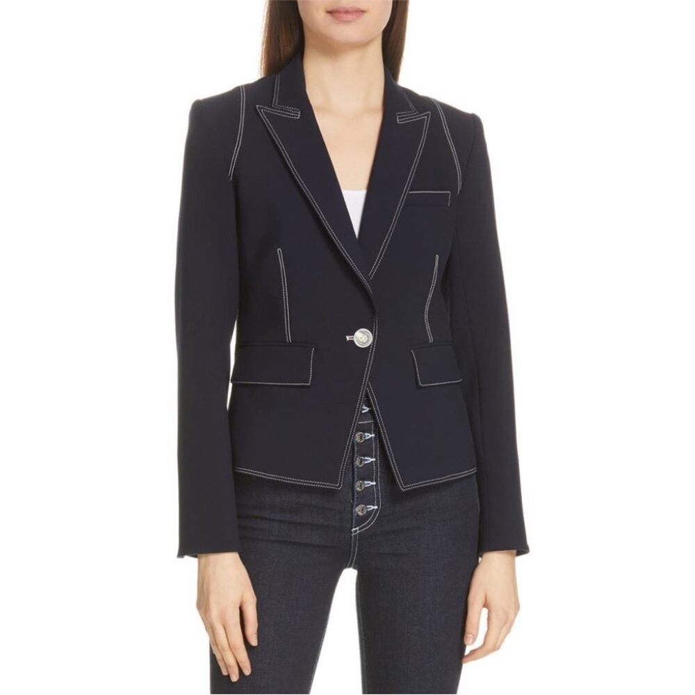 Veronica Beard Machenzie Dickey Jacket Contrast Stitch Blazer Navy Size 10